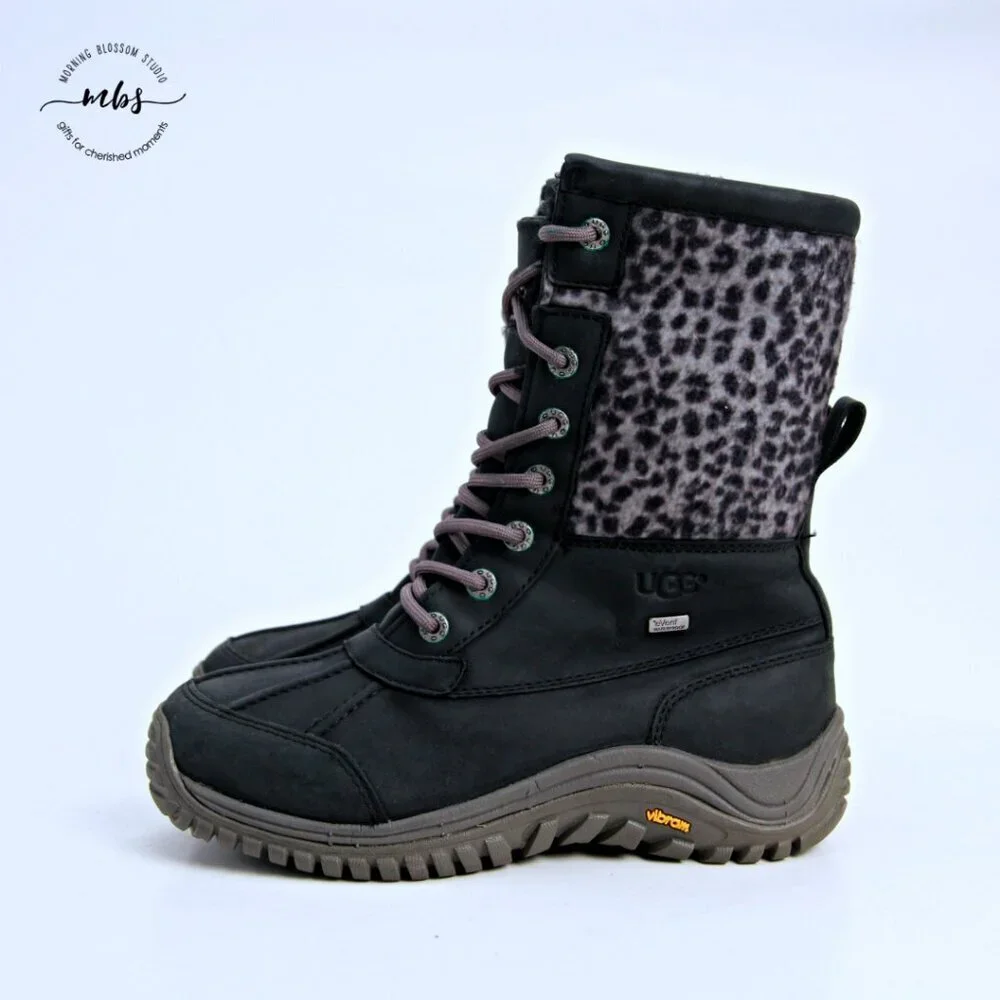 UGG Adirondack II Exotic Waterproof Sheepwool Boots Black Women 7‎